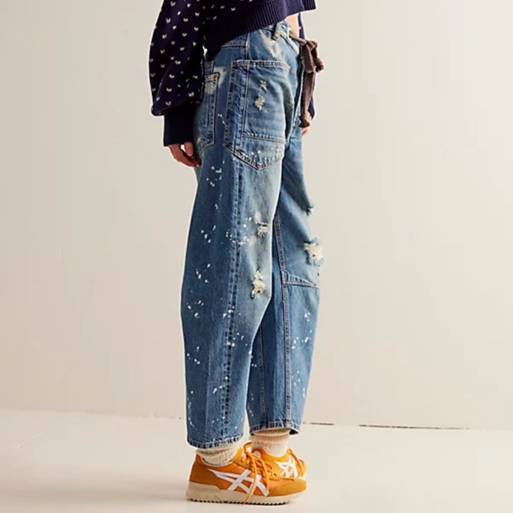 NWT Free People Moxie Pull-On Barrel Jeans Ripped Distressed Drawstring 28 Pull - Picture 13 of 13